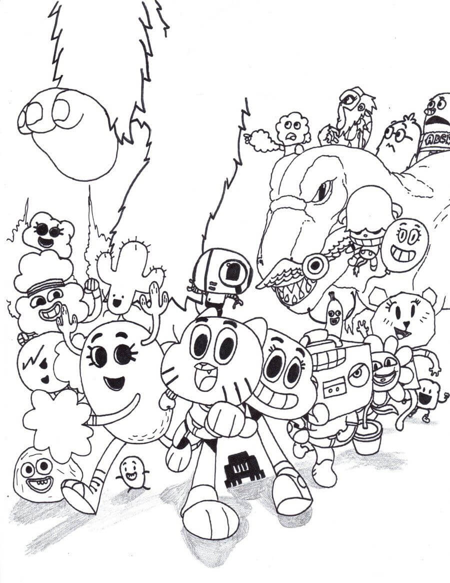 Dibujo de Darwin y Amigas Corriendo para Colorear y Imprimir