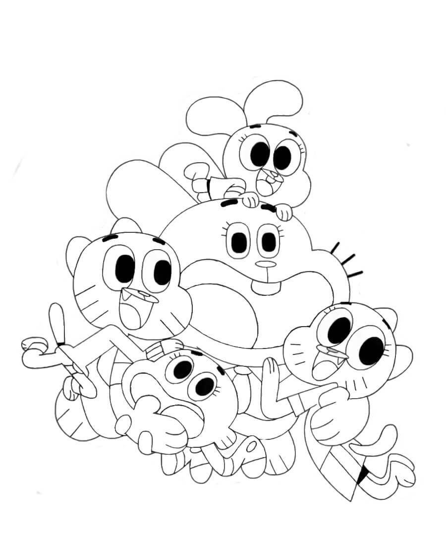 Dibujo de Darwin y Familia Felices para Colorear y Imprimir