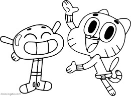 Dibujo de Darwin y Gumball Divertido para Colorear y Imprimir