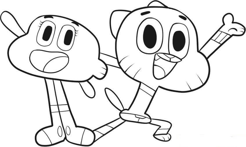 Dibujo de Darwin y Gumball para Colorear y Imprimir