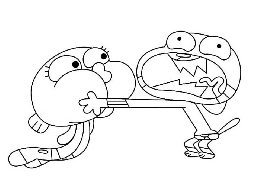 Dibujo de Diversión de Gumball y Darwin para Colorear y Imprimir