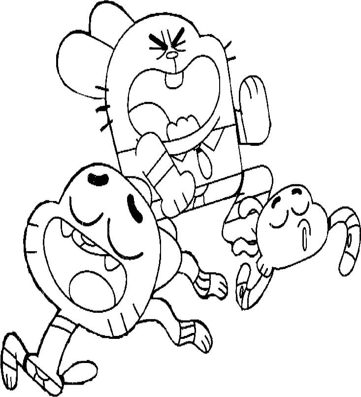 Dibujo de dos Hermanos Gumball Darwin y Papá para Colorear y Imprimir