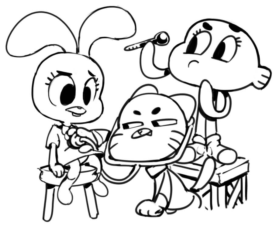 Dibujo de Gumball y Darwin Juegan Doctor para Colorear y Imprimir
