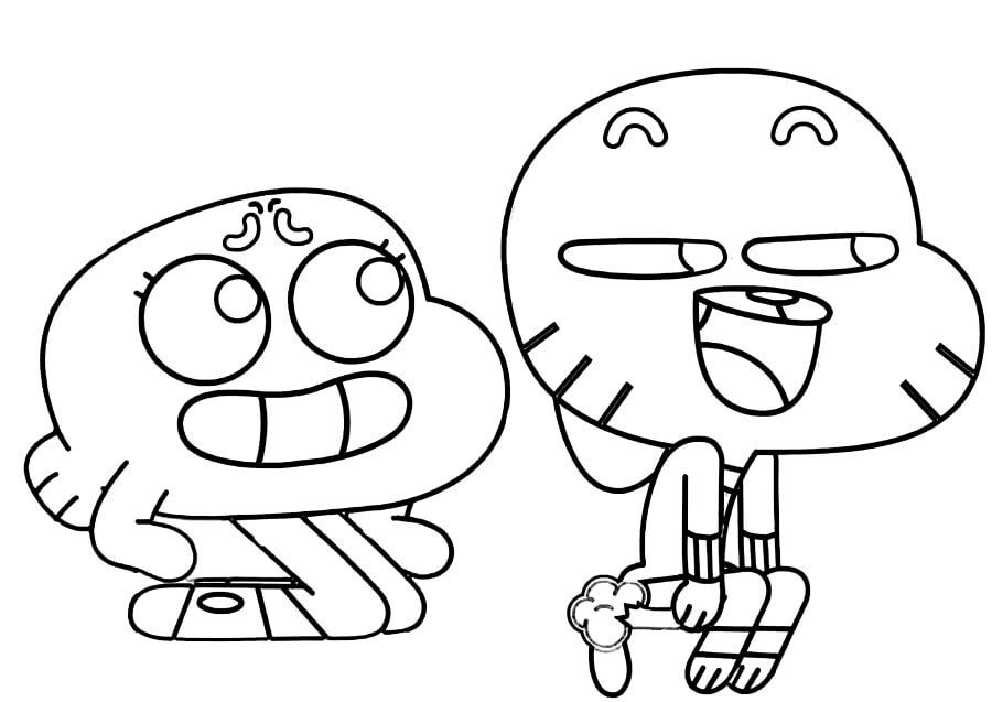 Dibujo de Gumball y Darwin Sentados para Colorear y Imprimir
