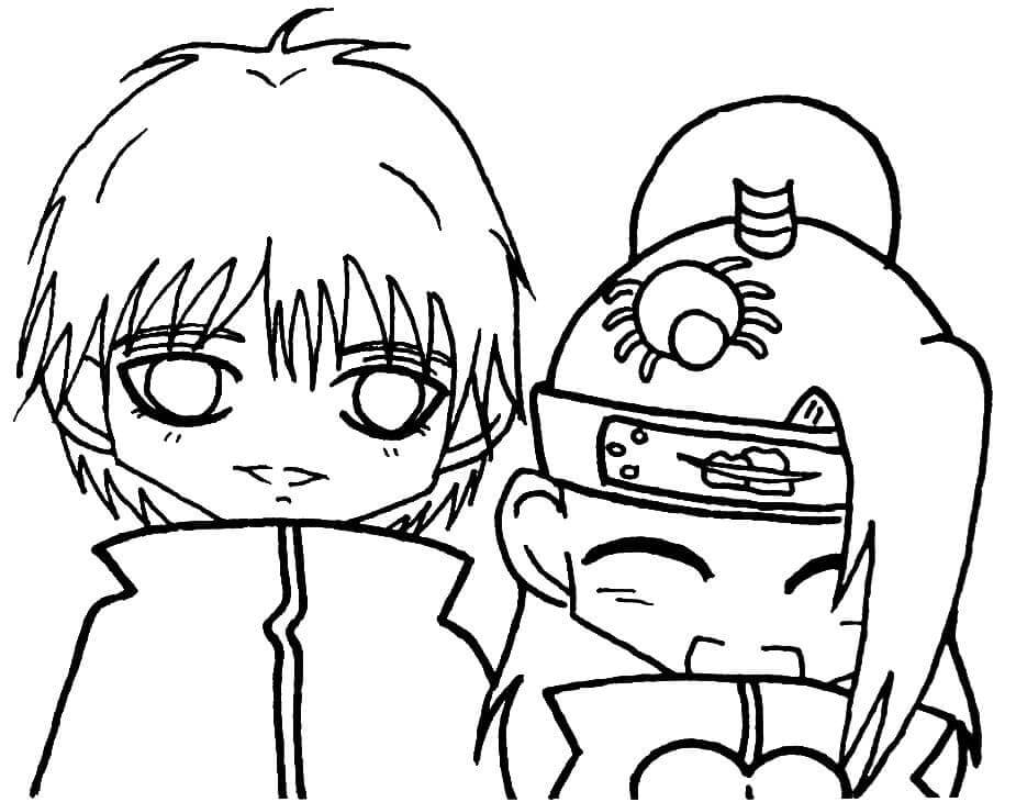 Dibujo de Chibi Deidara y Chibi Sasori para Colorear y Imprimir