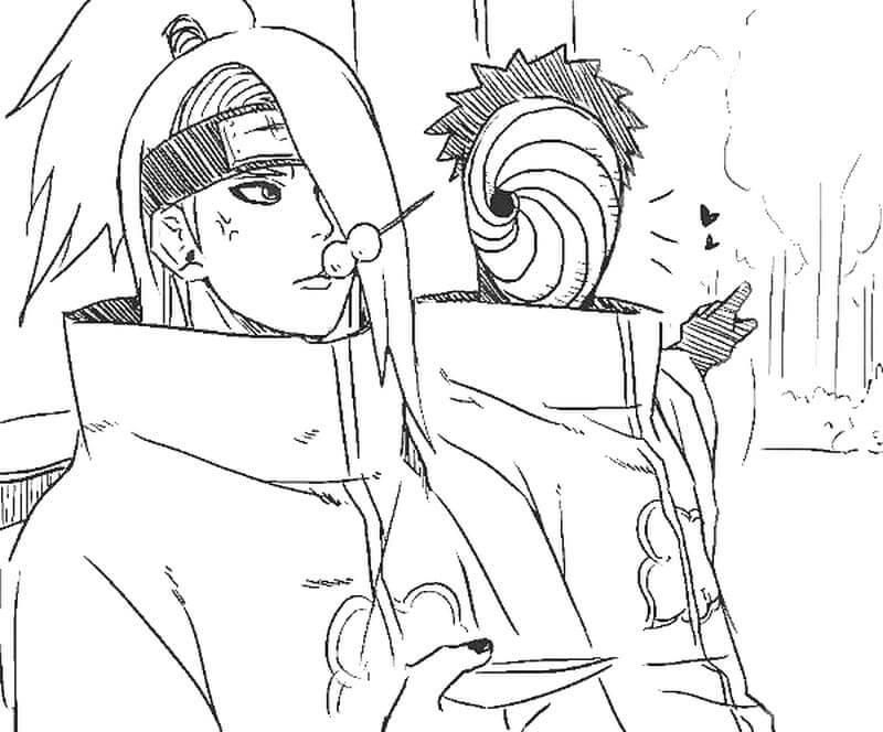 Dibujo de Deidara Con Tobi para Colorear y Imprimir