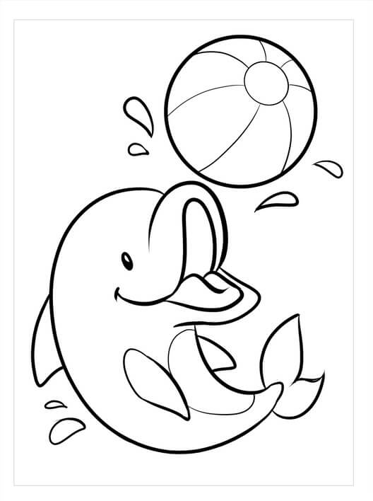 dibujo bebe delfin con pelota para colorear