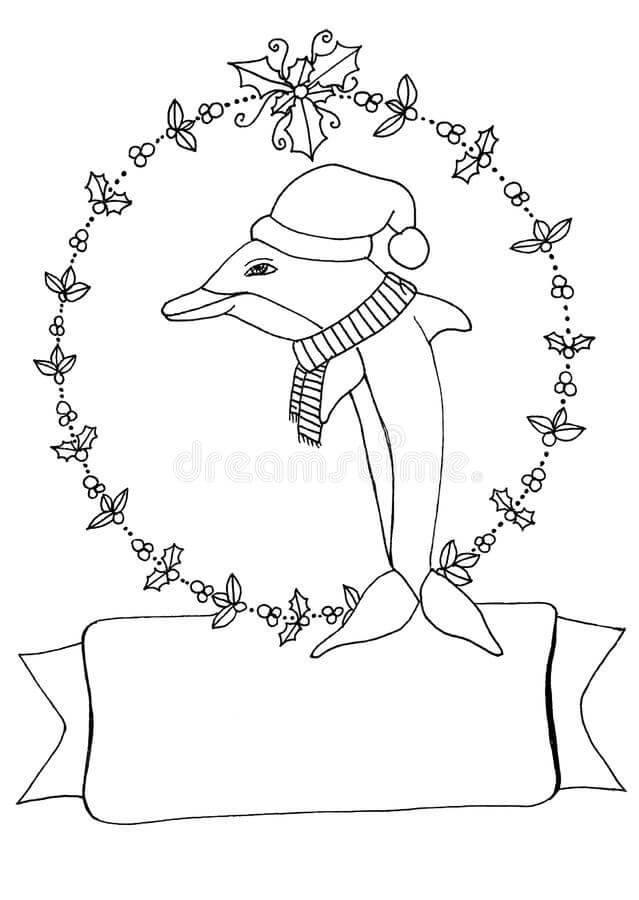 dibujo delfin en navidad para colorear