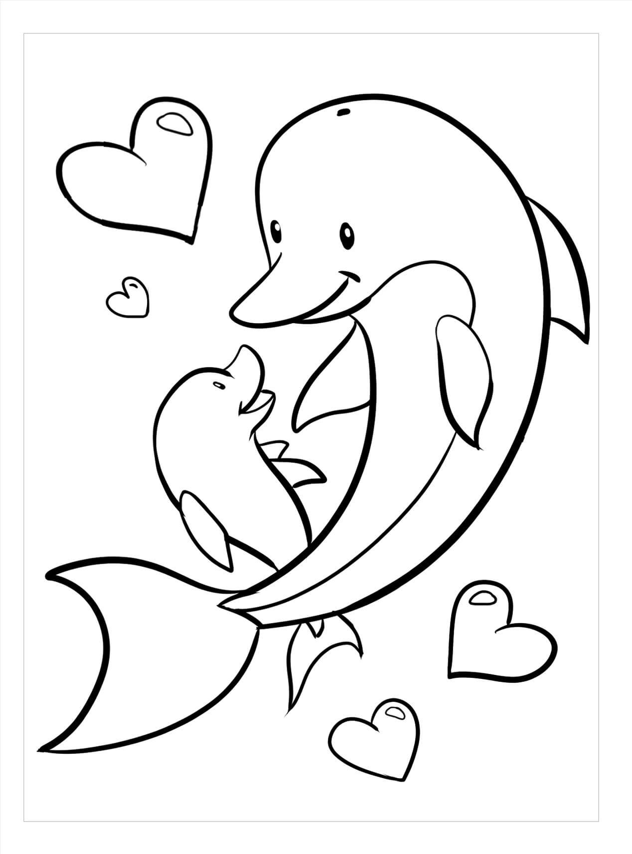 dibujo delfin madre y bebe para colorear