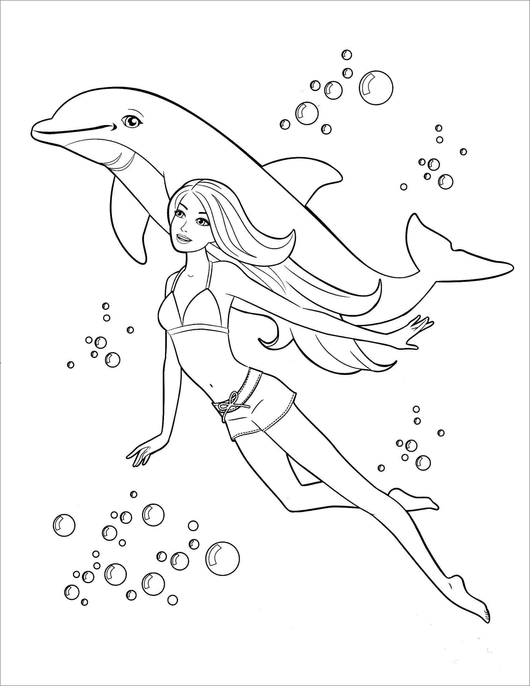 dibujo natacion de delfines y ninas para colorear