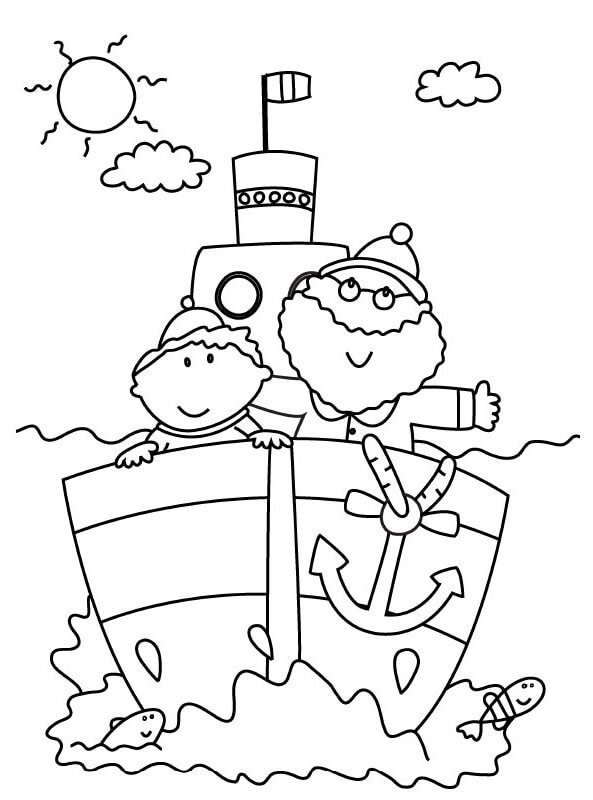 Dibujo de Padre e Hijo En El Tren para Colorear y Imprimir