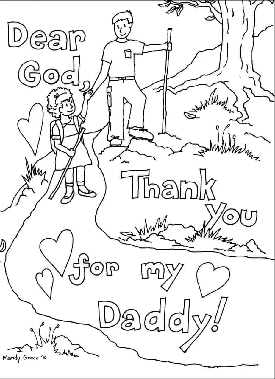 Dibujo de Padre e Hijo Escalando Montañas para Colorear y Imprimir