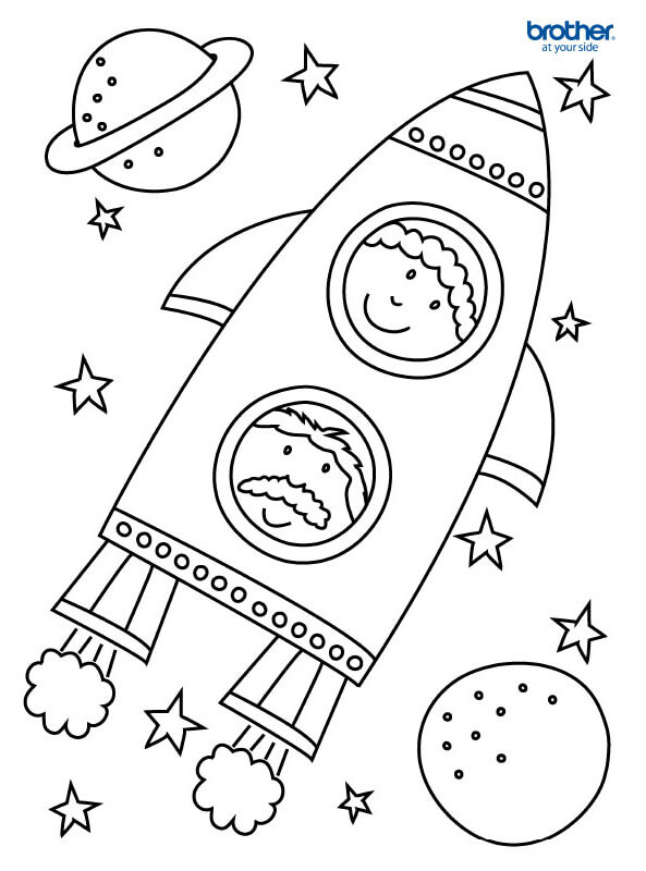 Dibujo de Padre e Hijo Viajando Al Espacio para Colorear y Imprimir