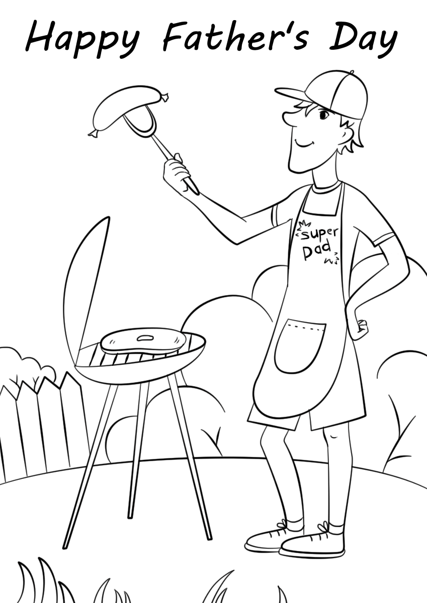 Dibujo de Parrilla Del Día Del Padre para Colorear y Imprimir