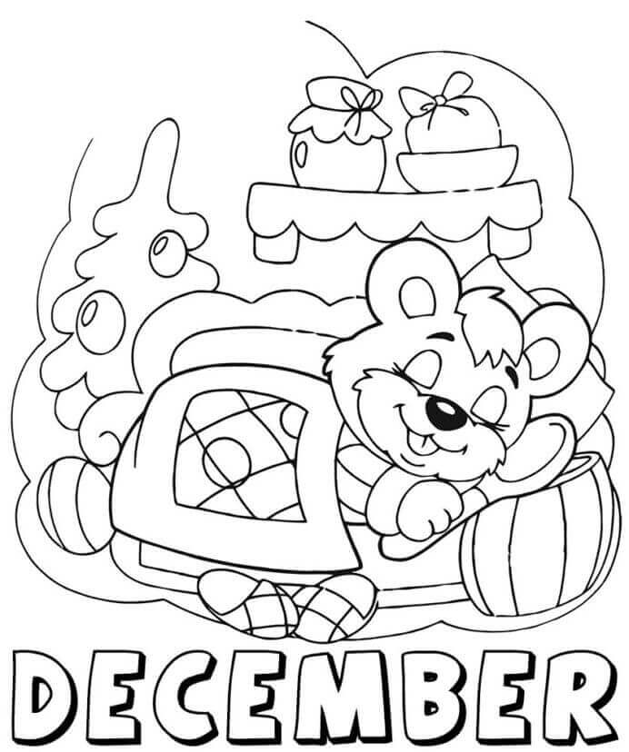 Dibujo de Ardilla Dormida de Diciembre para Colorear y Imprimir