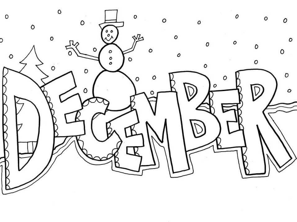 Dibujo de Bienvenido Diciembre para Colorear y Imprimir