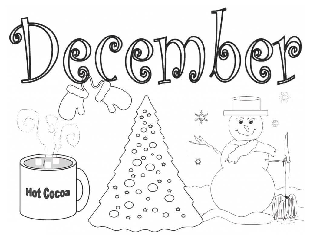 Dibujo de Diciembre Invierno para Colorear y Imprimir
