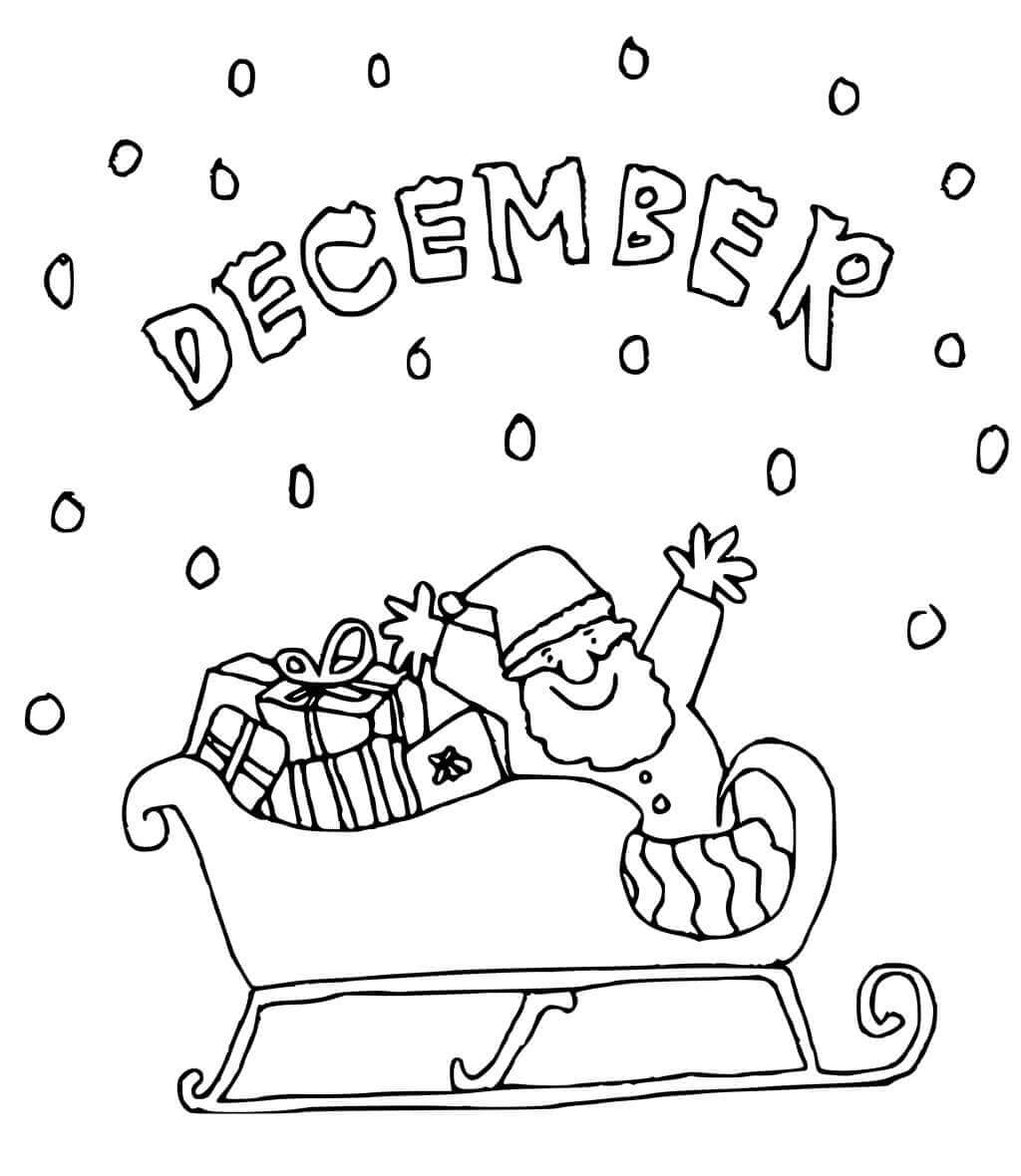 Dibujo de Santa y Diciembre para Colorear y Imprimir