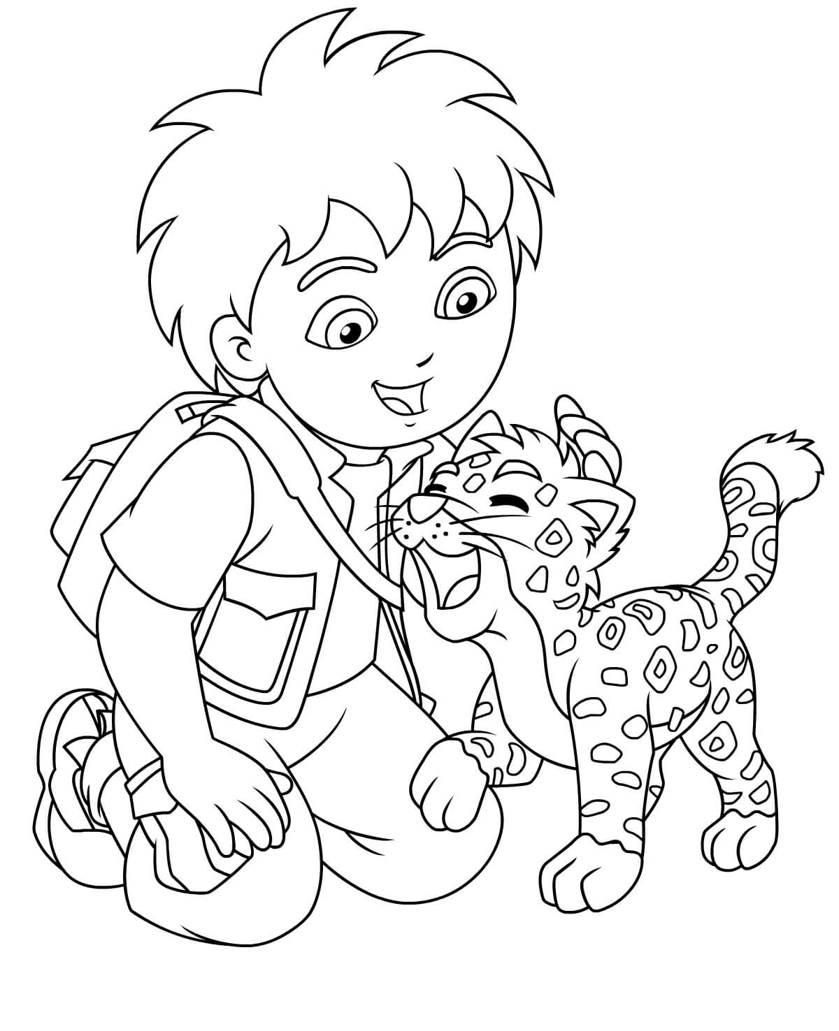 Dibujo de Diego Con El Bebé Jaguar 1 para Colorear y Imprimir