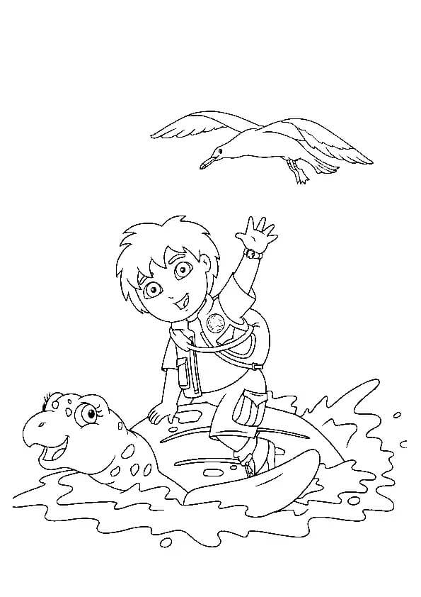 Dibujo de Diego sobre Tortuga y Paloma para Colorear y Imprimir