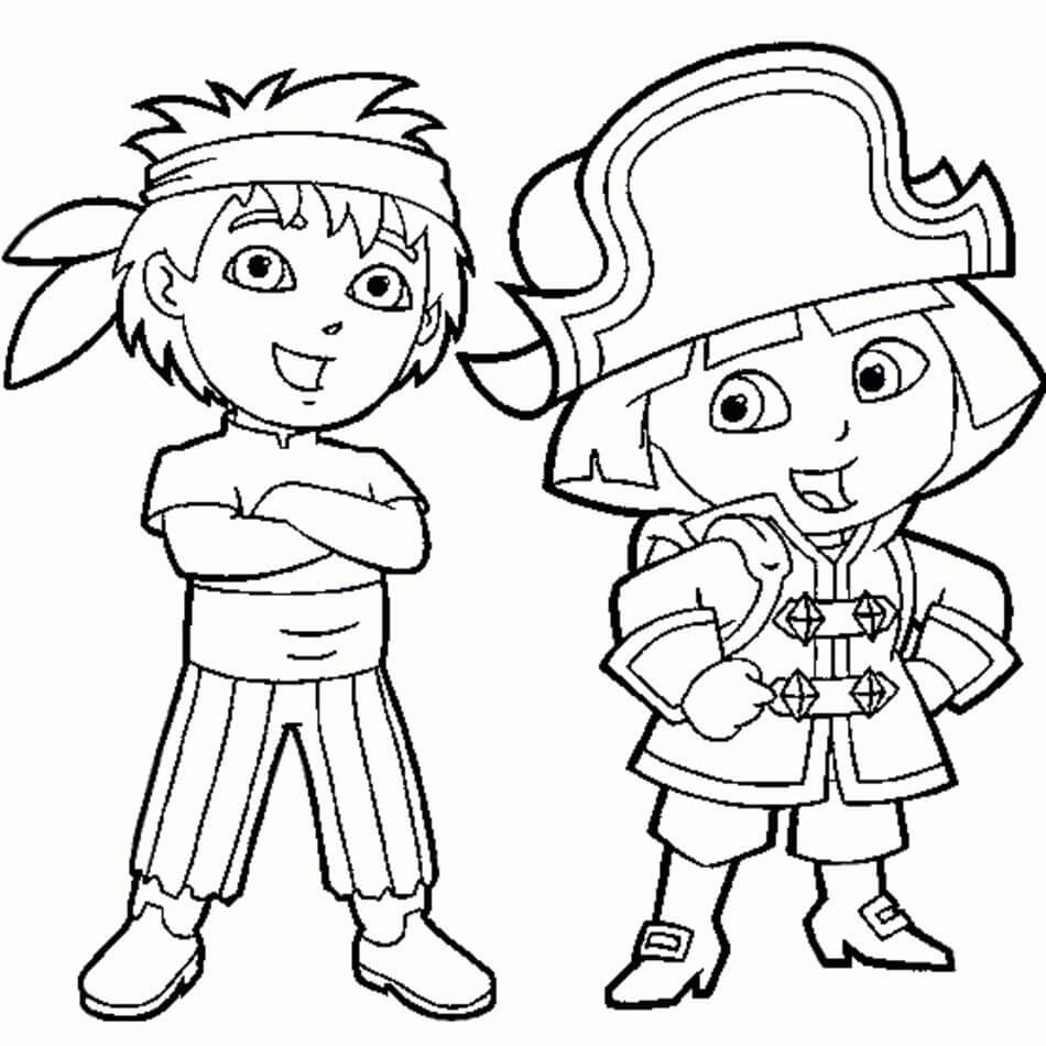 Dibujo de Diego y Dora Pirata para Colorear y Imprimir