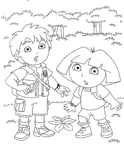 Dibujo de Diego y Dora Sorpresa para Colorear y Imprimir