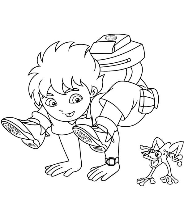 Dibujo de Diego y Rana Graciosos para Colorear y Imprimir