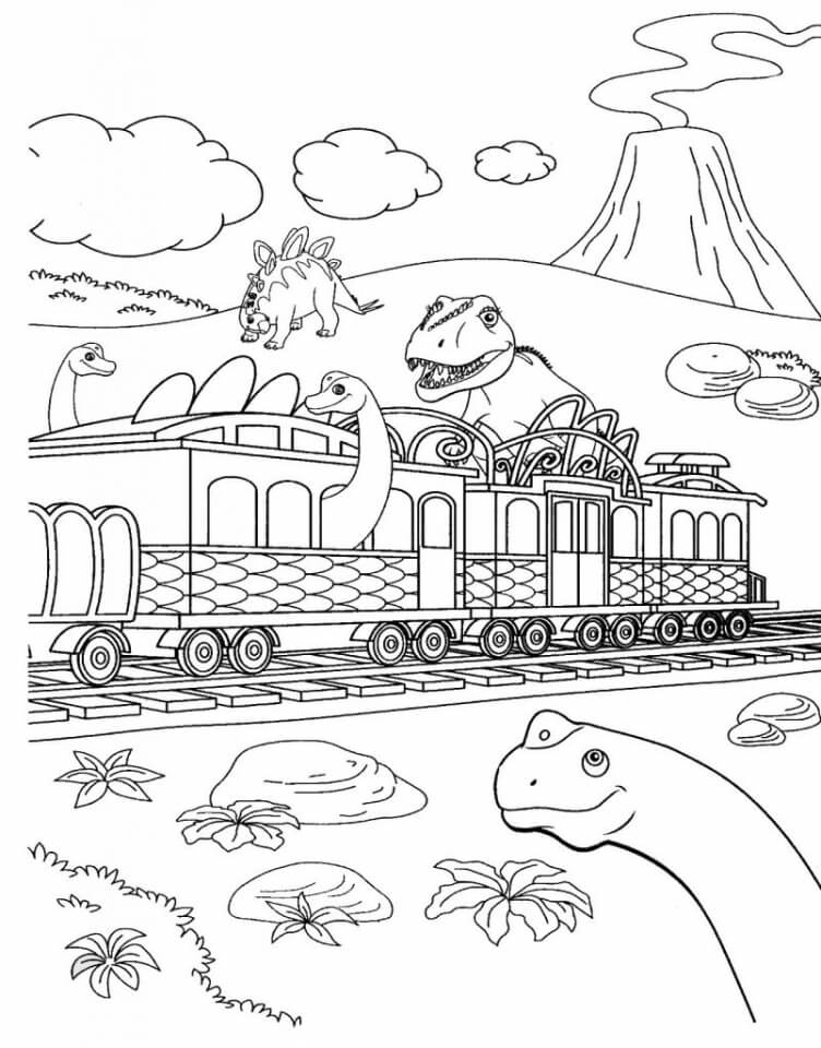 Dibujo de Barco Dinosaurio y Jurásico para Colorear y Imprimir