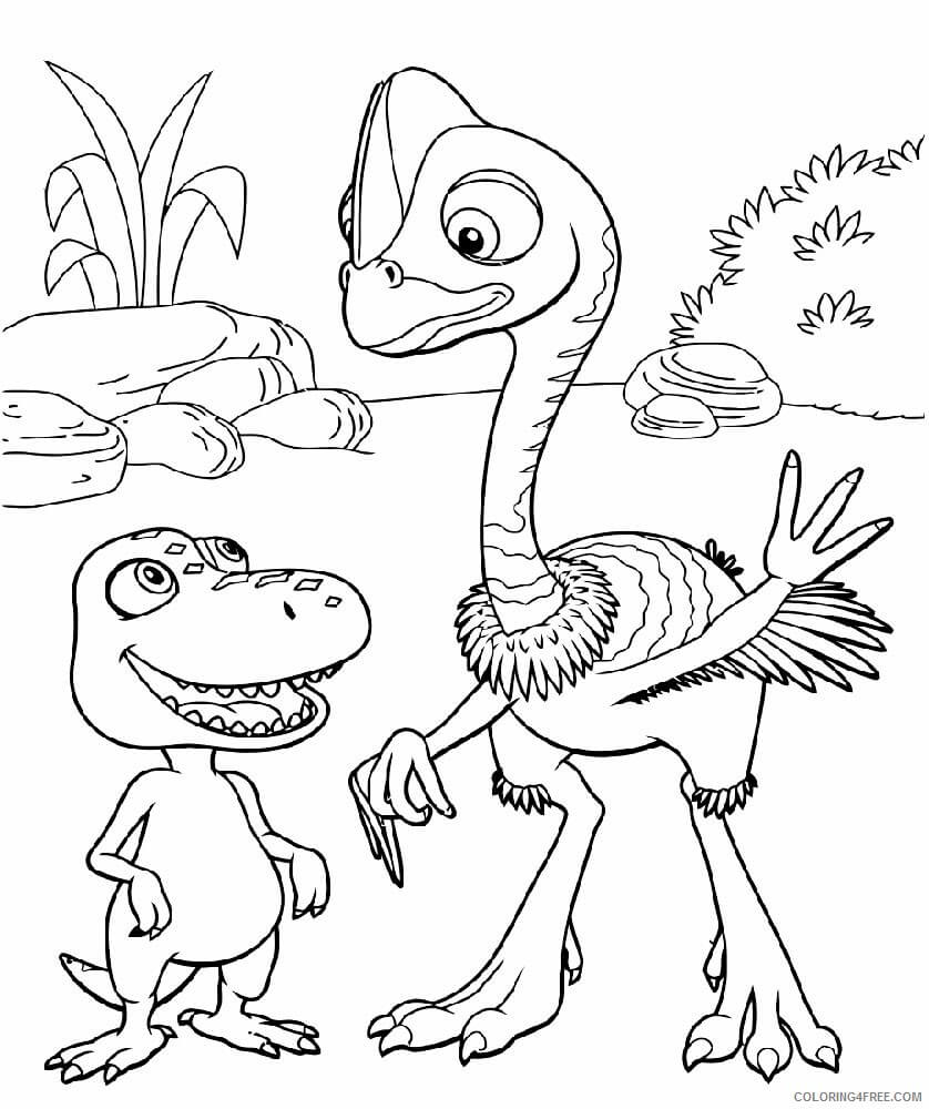Dibujo de Dinosaurio y Amigo para Colorear y Imprimir