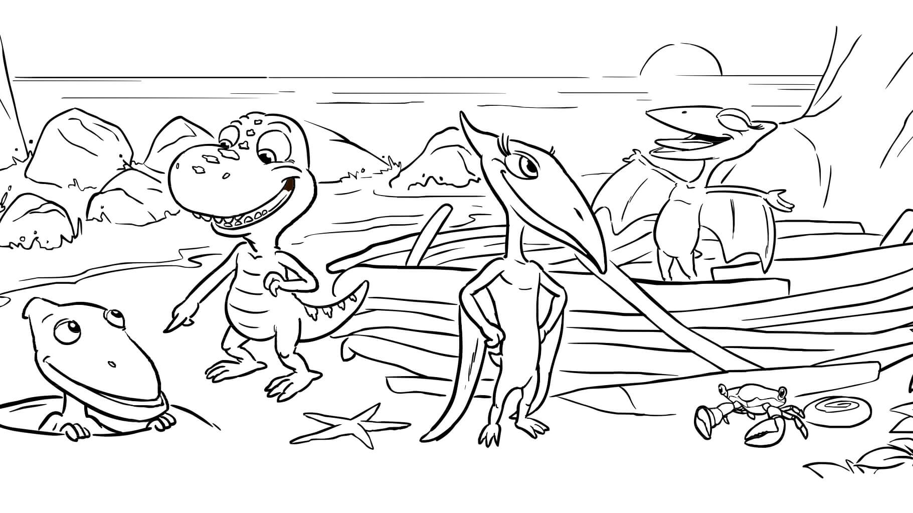 Dibujo de Explorador de La Familia de Dinosaurios para Colorear y Imprimir