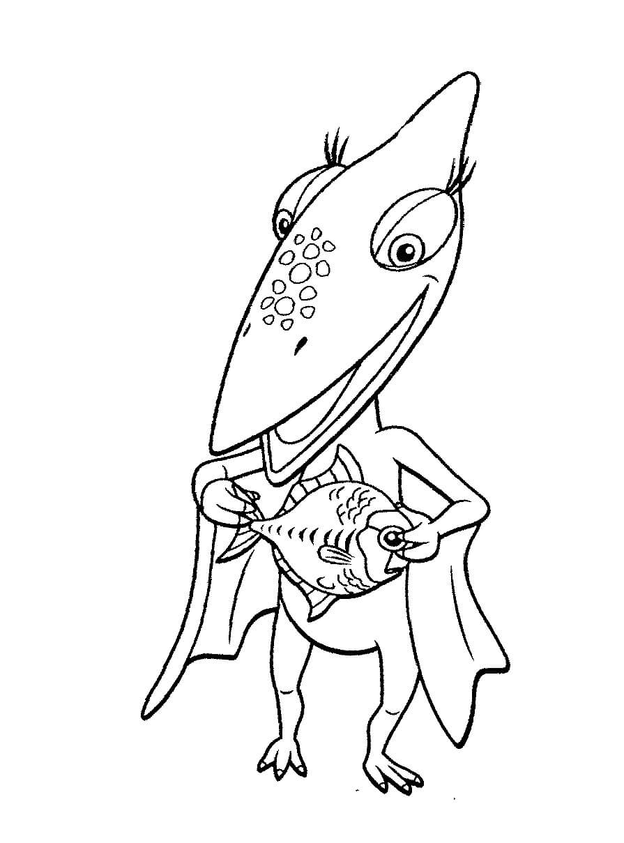 Dibujo de Pequeña Con Un Pez para Colorear y Imprimir