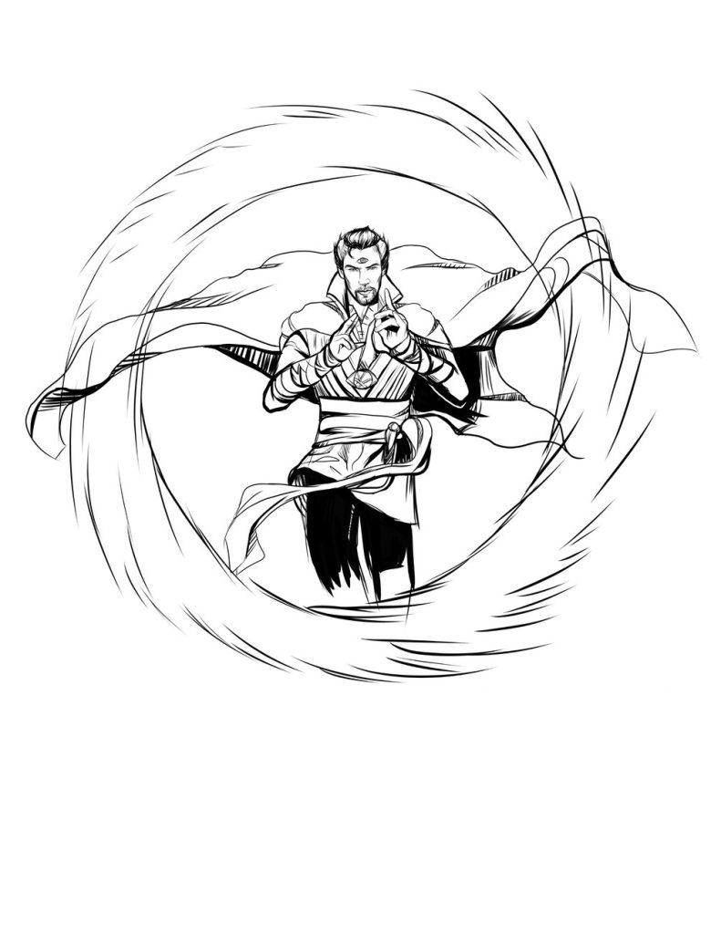 Dibujo de Doctor Extrano Puerta Mágica Abierta para Colorear y Imprimir