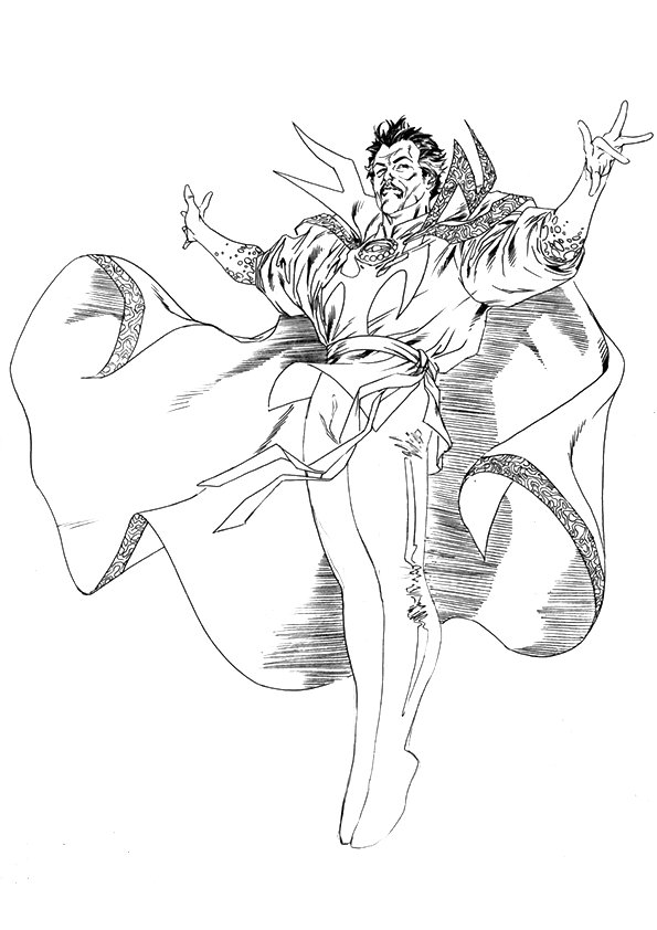 Dibujo de Doctor Extrano Volando para Colorear y Imprimir