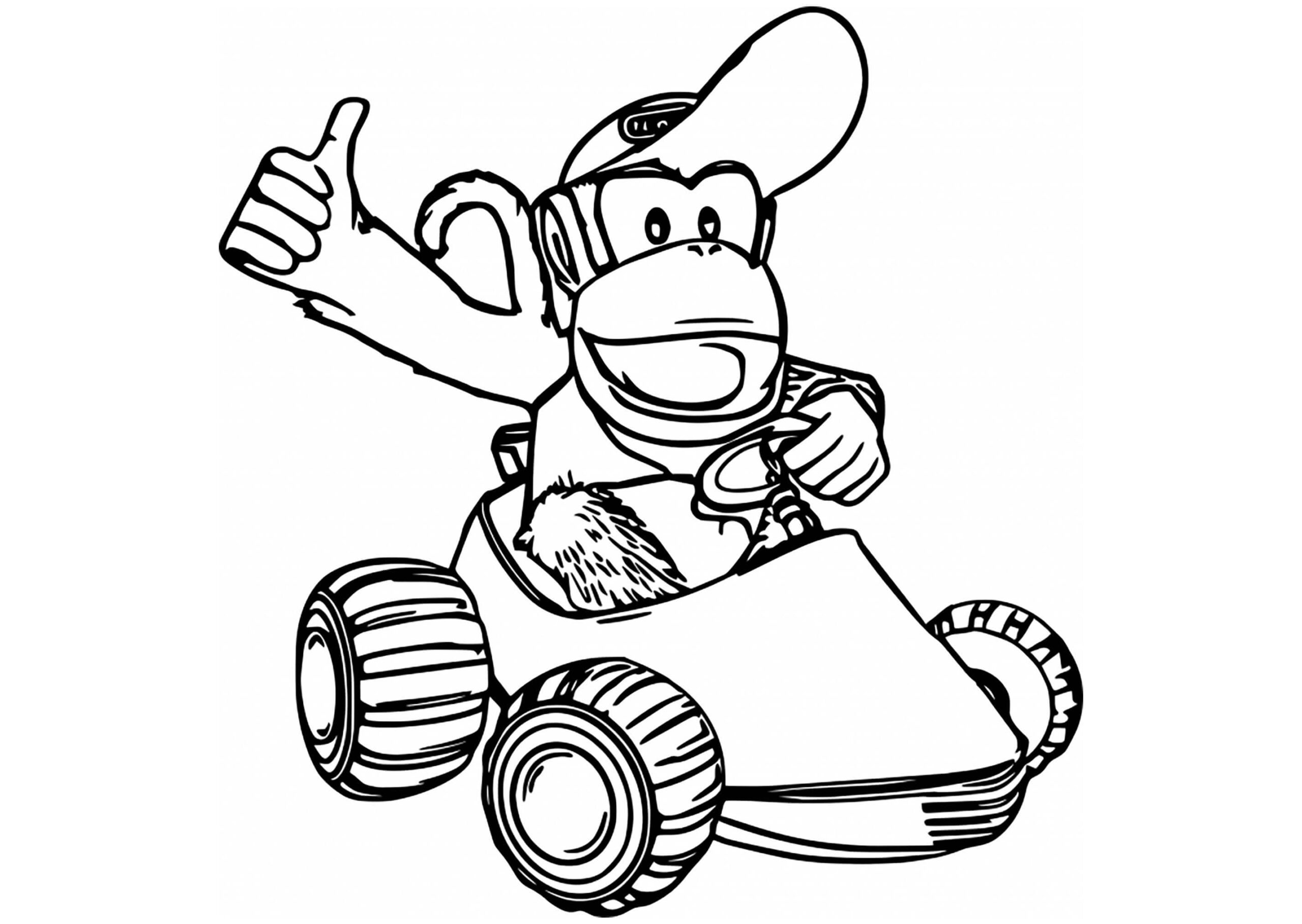 dibujo diddy kong conduce un coche scaled para colorear