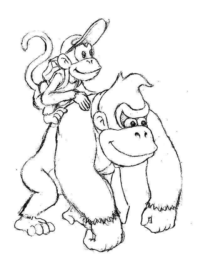 dibujo diddy kong sobre donkey kong para colorear