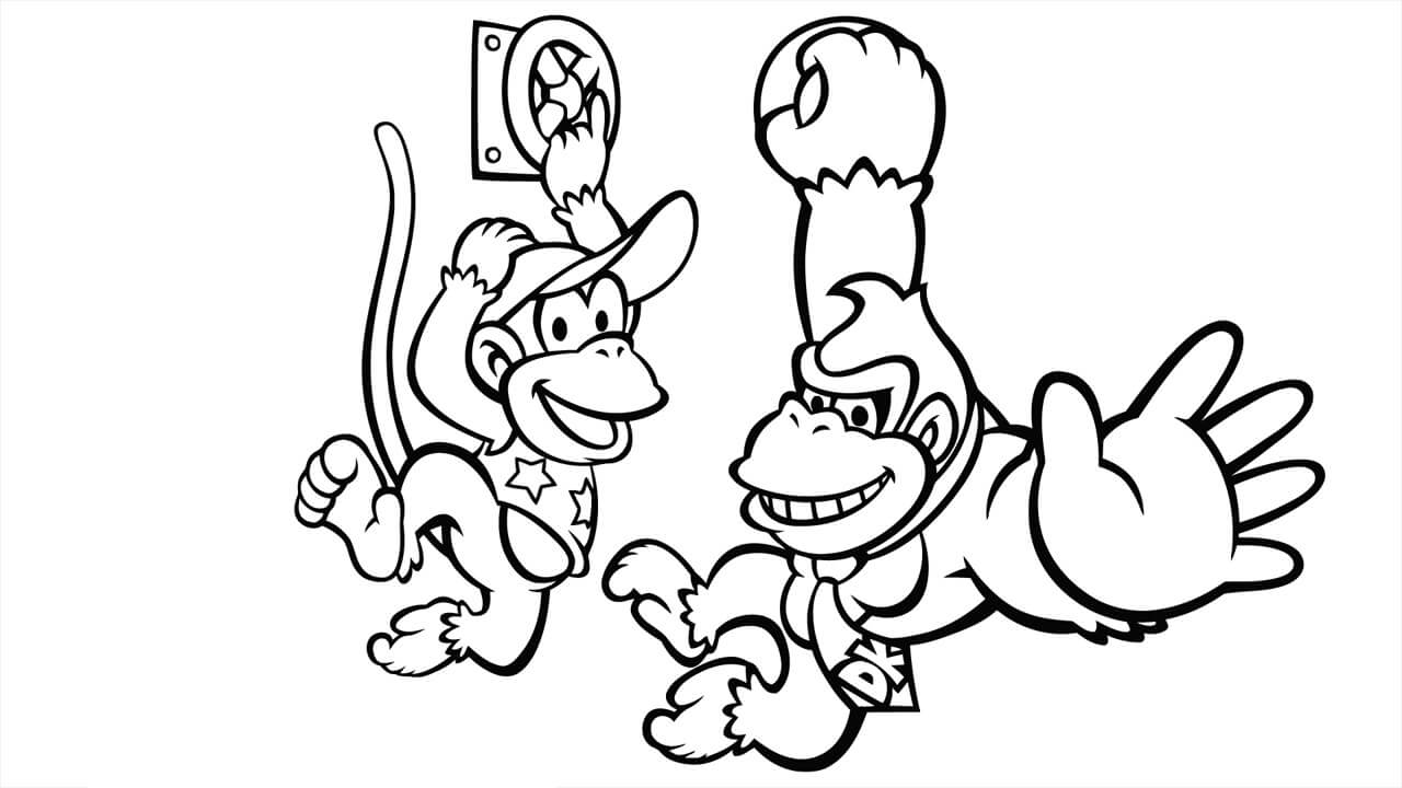 dibujo diddy kong y donkey kong saltando para colorear