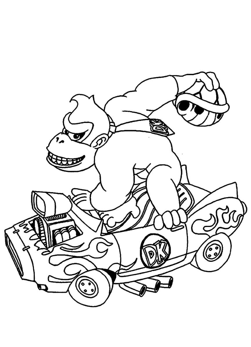 dibujo donkey kong en coche para colorear