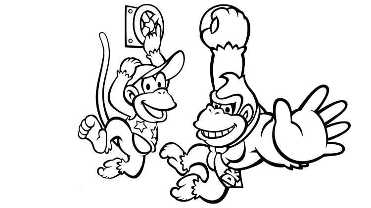 dibujo donkey kong y diddy kong bailando para colorear