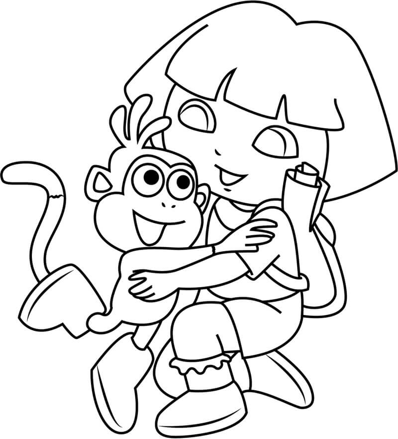 Dibujo de Dora Abrazando Al Mono para Colorear y Imprimir