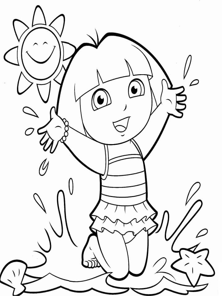 Dibujo de Dora En La Playa para Colorear y Imprimir
