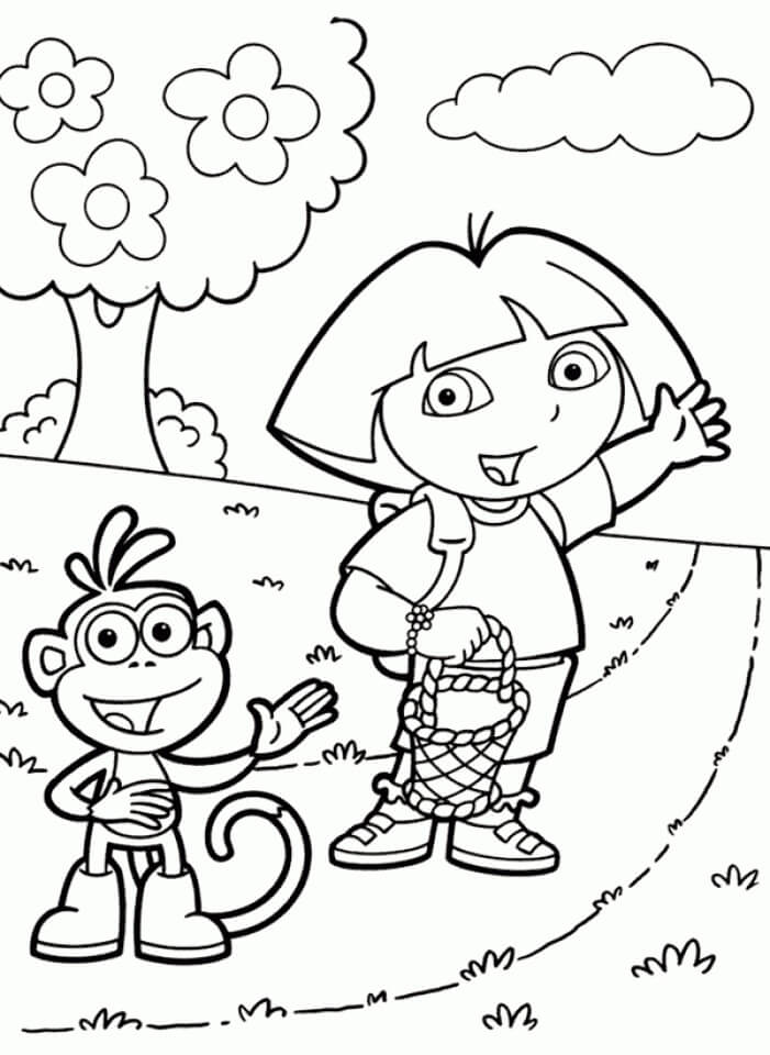 Dibujo de Dora y Botas Van de Picnic para Colorear y Imprimir