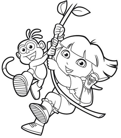Dibujo de ¡Feliz Dora y Botas para Colorear y Imprimir