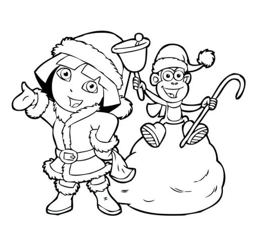 Dibujo de Dora y Botas de Invierno para Colorear y Imprimir