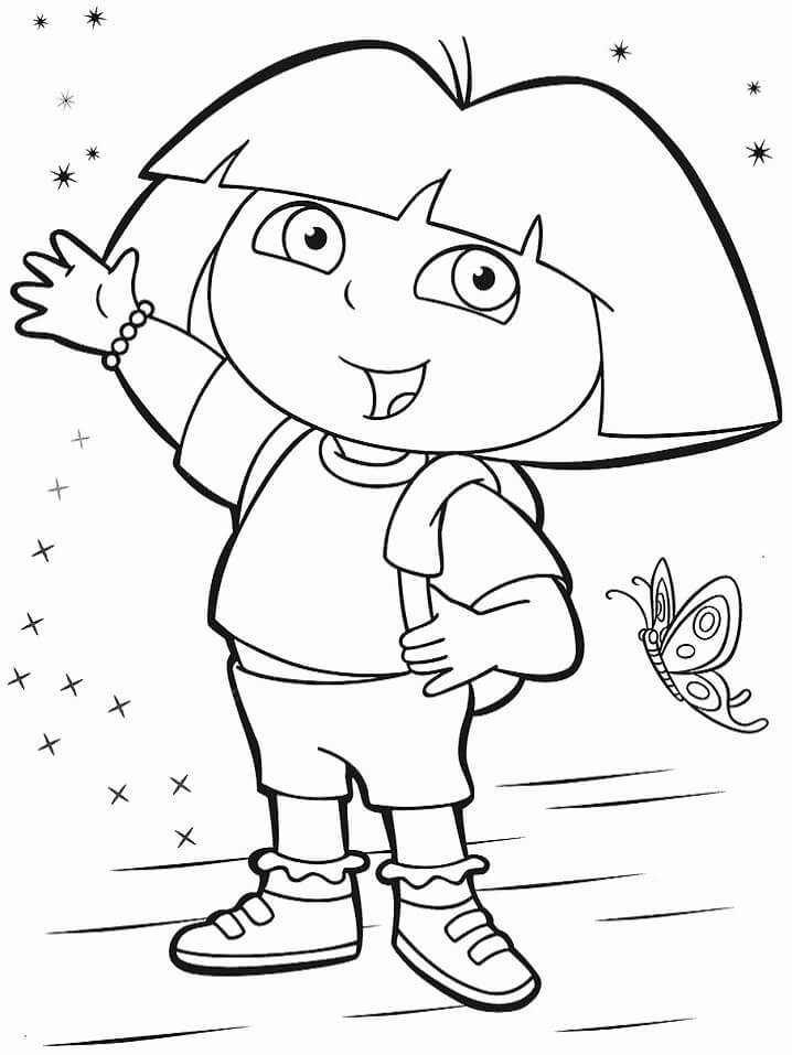 Dibujo de Dora y Mariposa para Colorear y Imprimir