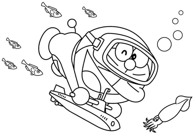 dibujo bucear con doraemon para colorear