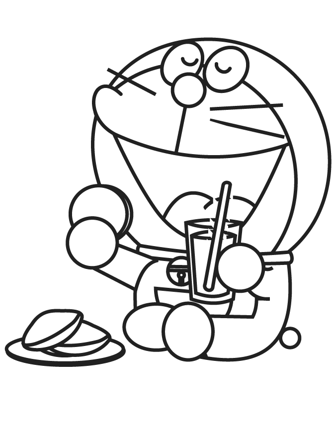 dibujo doraemon almorzando para colorear