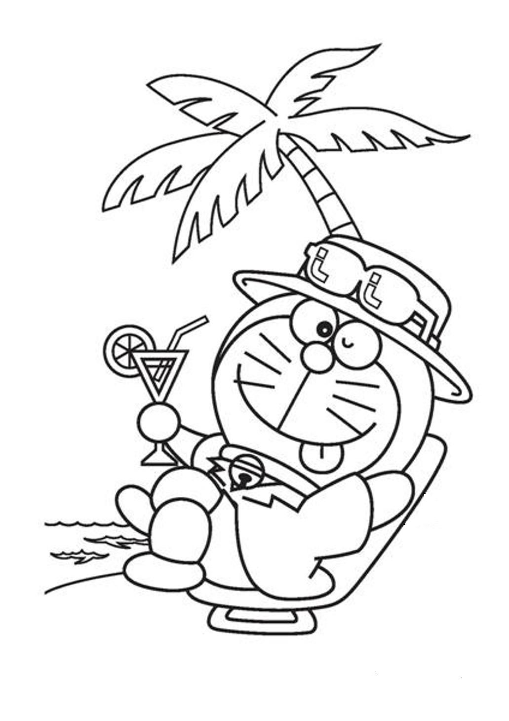 dibujo doraemon en la playa para colorear