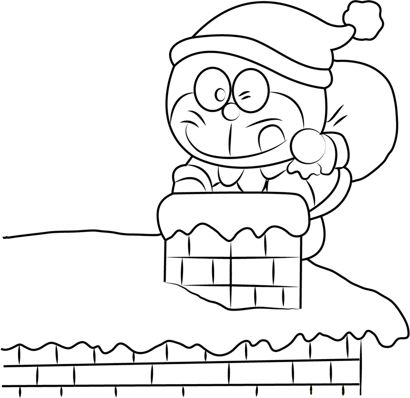 dibujo doraemon en navidad para colorear