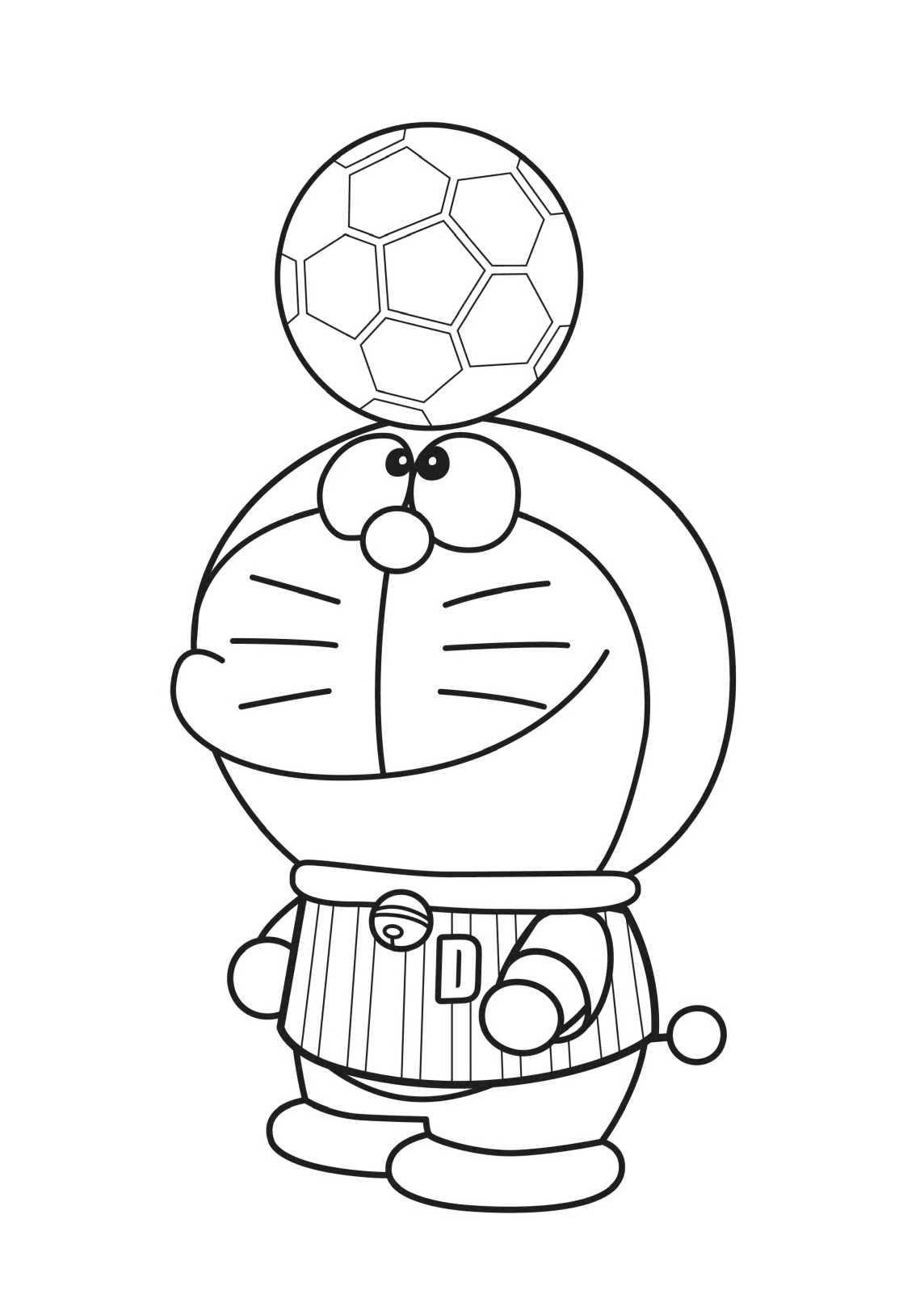 dibujo doraemon jugando al futbol para colorear