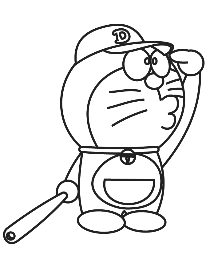 dibujo doraemon jugando beisbol para colorear